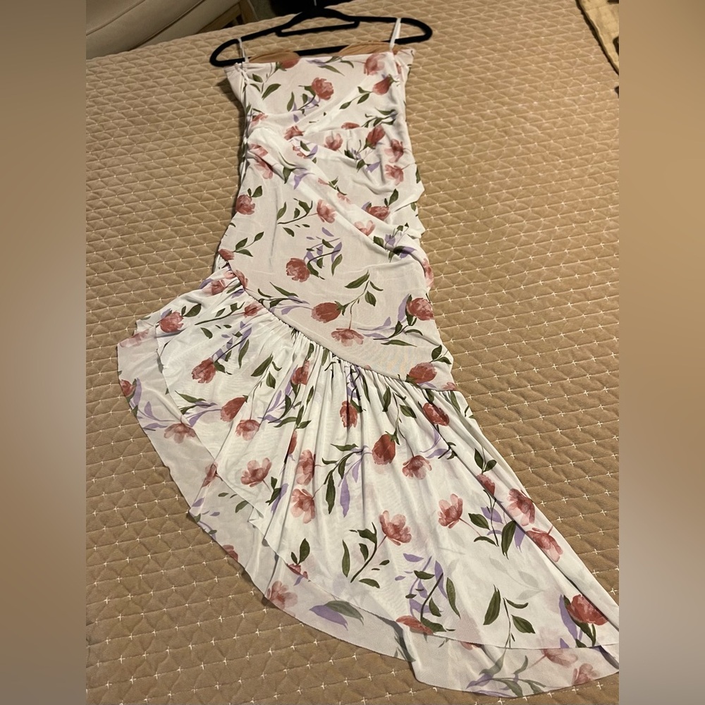 JLUXLABEL Strapless Floral Dress - White and Pink Floral